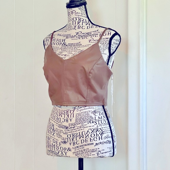 Tops - Ladies Faux leather - V-neck crop top with adjustable straps. Size M.